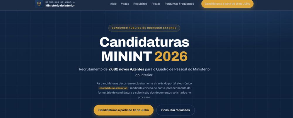 Angola abre portal de candidaturas ao concurso público do MININT: o que os interessados precisam saber